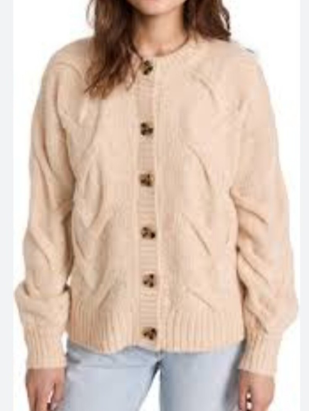 Madewell Cream Cable-Knit Button Cardigan